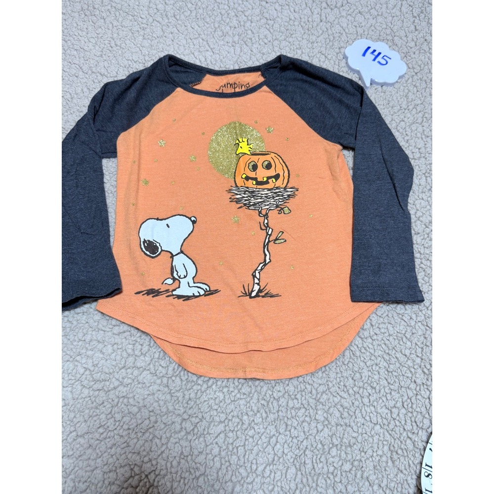 Jumping Beans Peanuts Snoopy Halloween Raglan Shirt Orange Grey Kids Size 4